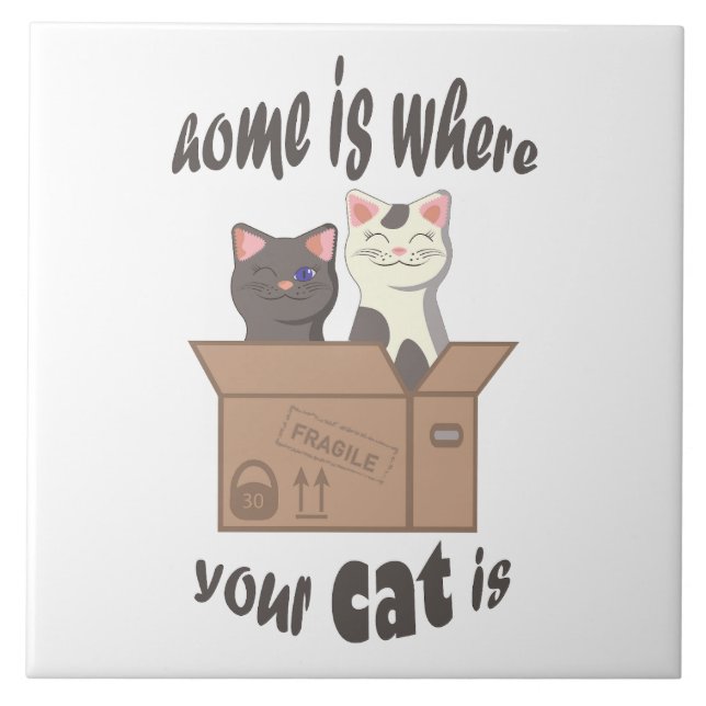 Funny quote Home is where your cat is Ceramic Tile (Front)