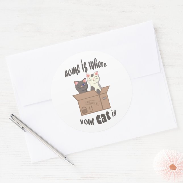 Funny quote Home is where your cat is Classic Round Sticker (Envelope)