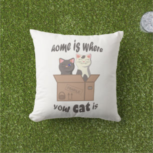 Funny quote Home is where your cat is Cushion