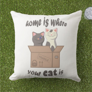 Funny quote Home is where your cat is Cushion