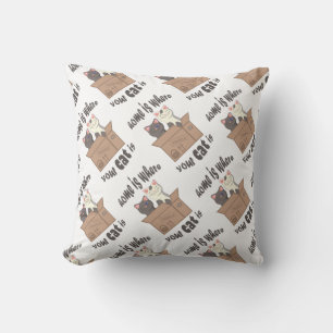 Funny quote Home is where your cat is Cushion