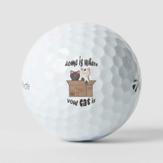 Funny quote Home is where your cat is Golf Balls (Front)