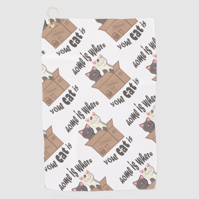 Funny quote Home is where your cat is Golf Towel (Front)