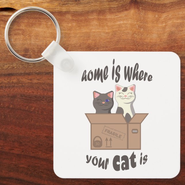 Funny quote Home is where your cat is Key Ring (Front)