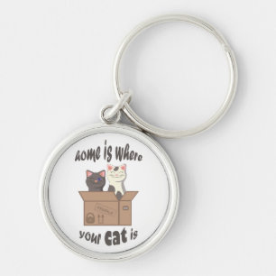 Funny quote Home is where your cat is Key Ring