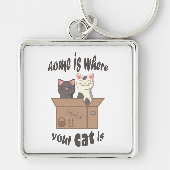 Funny quote Home is where your cat is Key Ring (Front)