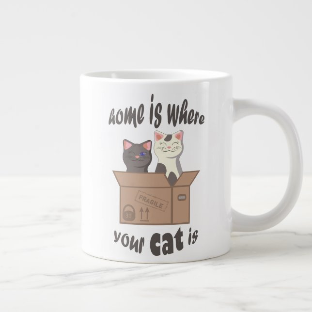 Funny quote Home is where your cat is Large Coffee Mug (Right)
