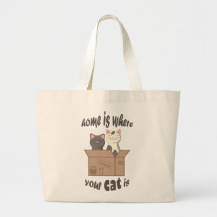 Funny quote Home is where your cat is Large Tote Bag