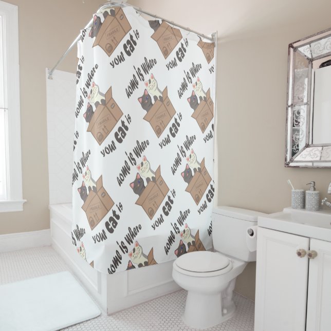 Funny quote Home is where your cat is Shower Curtain (In Situ)