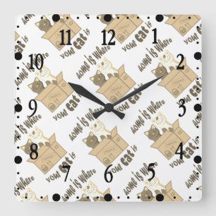 Funny quote Home is where your cat is Square Wall Clock