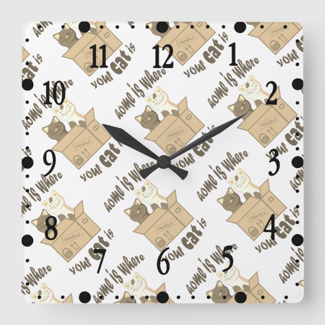 Funny quote Home is where your cat is Square Wall Clock (Front)