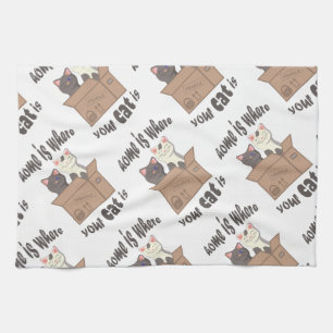 Funny quote Home is where your cat is Tea Towel