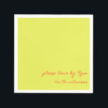 Funny Quote Introvert Humor Custom Chartreuse Napkin<br><div class="desc">Add a touch of humor to your gathering with these funny personalized paper napkins in chartreuse and orange featuring the cheeky phrase "please leave by 9 PM" and customizable family or host name below. The minimalist design makes these napkins perfect for casual dinner parties, housewarming events, or any get-together where...</div>