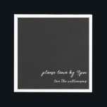 Funny Quote Introvert Humor Custom Party Black  Napkin<br><div class="desc">Add a touch of humor to your gathering with these funny personalized paper napkins featuring the cheeky phrase "please leave by 9 PM" and customizable family or host name below. The minimalist design in black makes these napkins perfect for casual dinner parties, housewarming events, or any get-together where a little...</div>