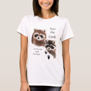 Funny Quote Kiss the Cook Cute Raccoons, Animal T-Shirt