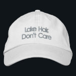 Funny Quote Lake Hair Don't Care Typography Embroidered Hat<br><div class="desc">Lake Hair,  Don't Care - Funny Saying in a pretty sea glass blue block lettering. Can be personalised. Contact me with any questions or requests.</div>