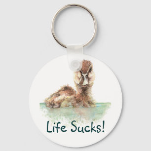 Funny Quote, Life Sucks, Angry Duck, Bird  Mug Key Ring