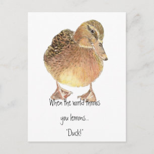 Funny Quote, Life throws Lemon, Duck, Humour Postcard