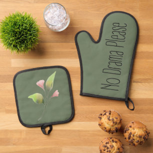 Funny Quote No Drama Please Decor For Home Oven Mitt & Pot Holder Set