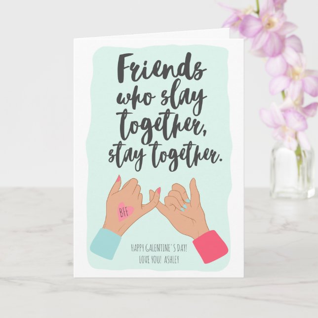 Funny quote pinkie galentine 3 photos collage mint card (Orchid)