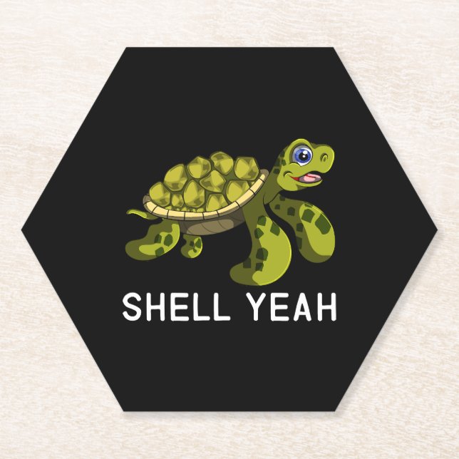 Funny Quote Pun Shell Yeah Turtles Paper Coaster (Front)