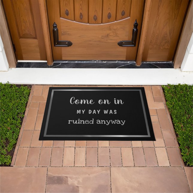 Funny Quote Silver Border Personalised Doormat (Outdoor)