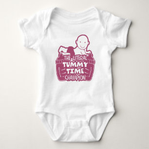 Funny Quote The Literal Tummy Time Champion Pink Baby Bodysuit