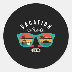 Funny Quote Vacation Mode On Summer Vintage Classic Round Sticker