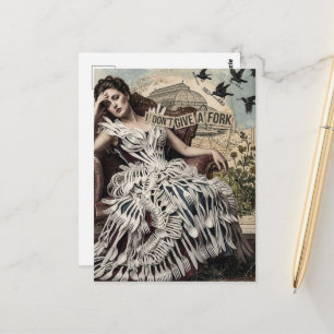 Funny Quote Vintage Woman in a Fork Dress  Postcard
