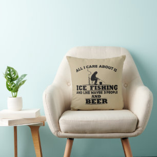 funny quotes about ice fishing and drinking lovers cushion