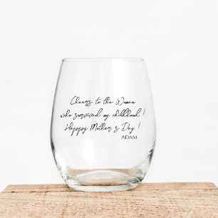 Funny Quotes Mother's Day Gift Script Modern Stemless Wine Glass