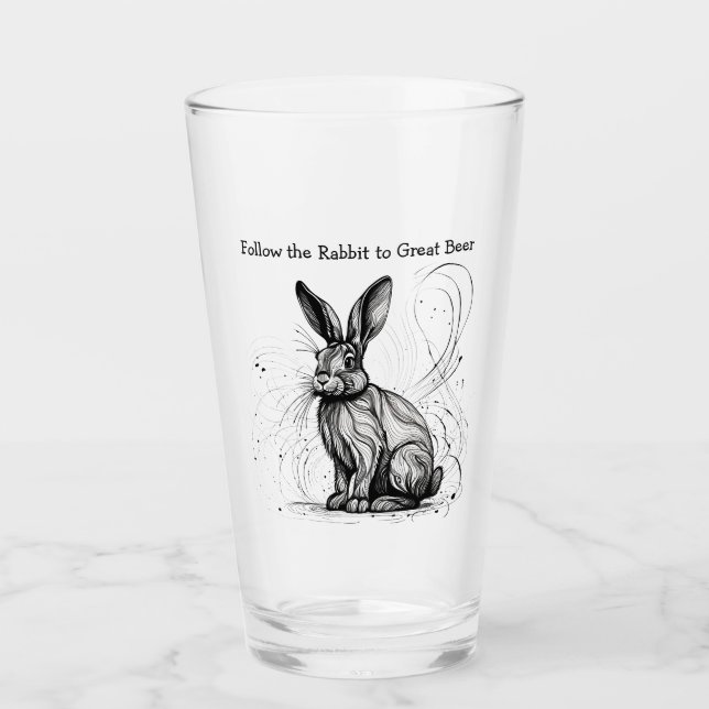Funny Rabbit Black White Ink Customised Glass (Front)