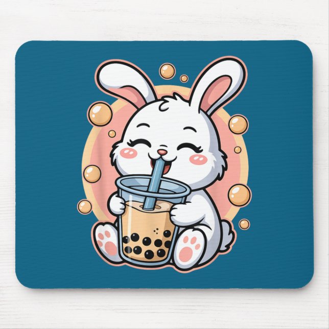 Funny Rabbit Boba Tea Bubble Tea Mouse Pad (Front)