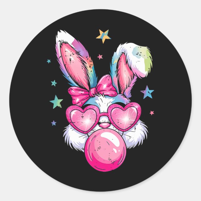 Funny Rabbit Bunny Blowing Bubble Coquette Cute Ea Classic Round Sticker (Front)