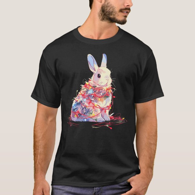 Funny Rabbit Bunny Christmas Tree Lights Xmas Boys T-Shirt (Front)