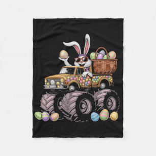 Funny Rabbit Bunny Monster Truck Eggs Kids Easter Fleece Blanket