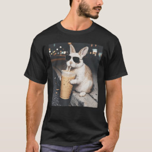 Funny Rabbit Drinking Iced Coffee Easter Bunny Gif T-Shirt