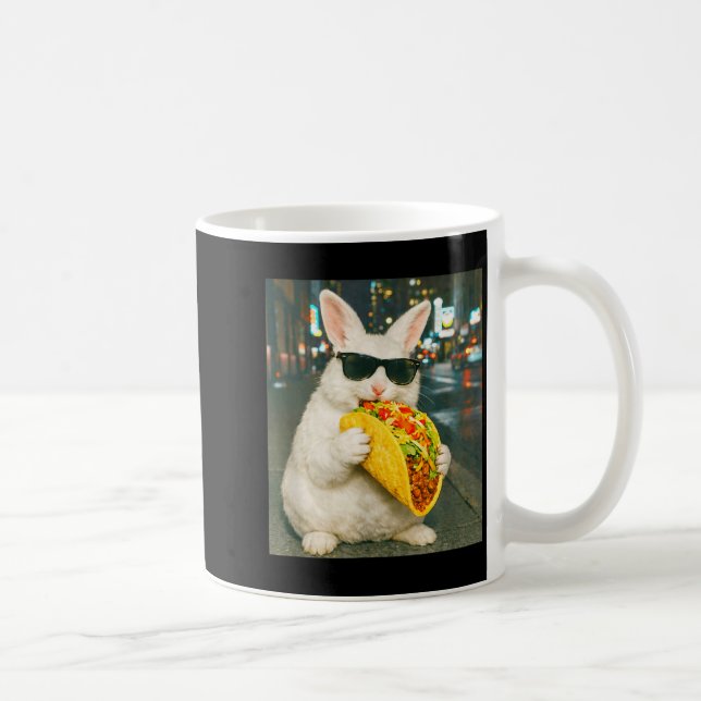 Funny rabbit eating taco meme retro bunny  coffee mug (Right)