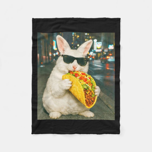 Funny rabbit eating taco meme retro bunny  fleece blanket (Front)