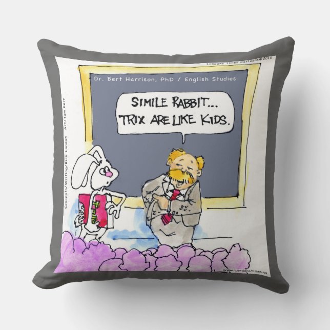 Funny Rabbit Grammar Police Cotton Throw Pillow (Front)
