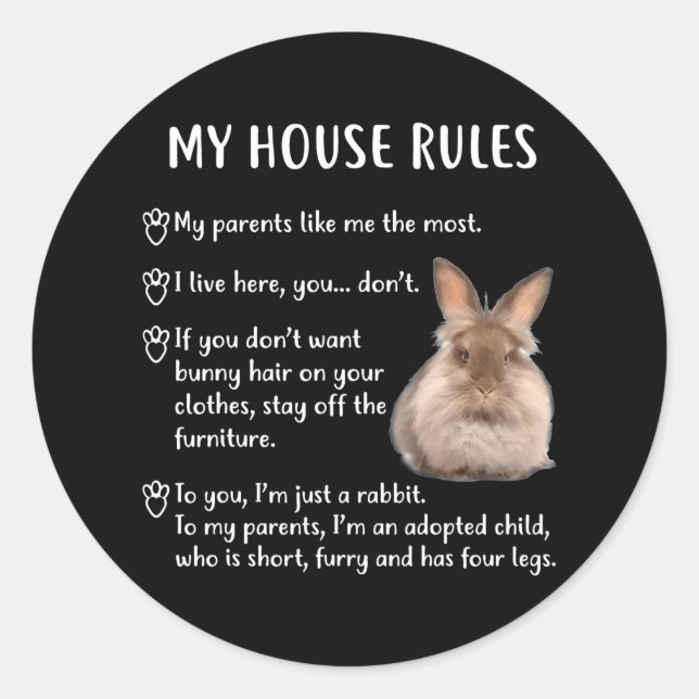 Funny Rabbit My House Rules Lionhead Bunny Classic Round Sticker (Front)