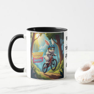 Funny rabbit race making bunny hop MTB Mug