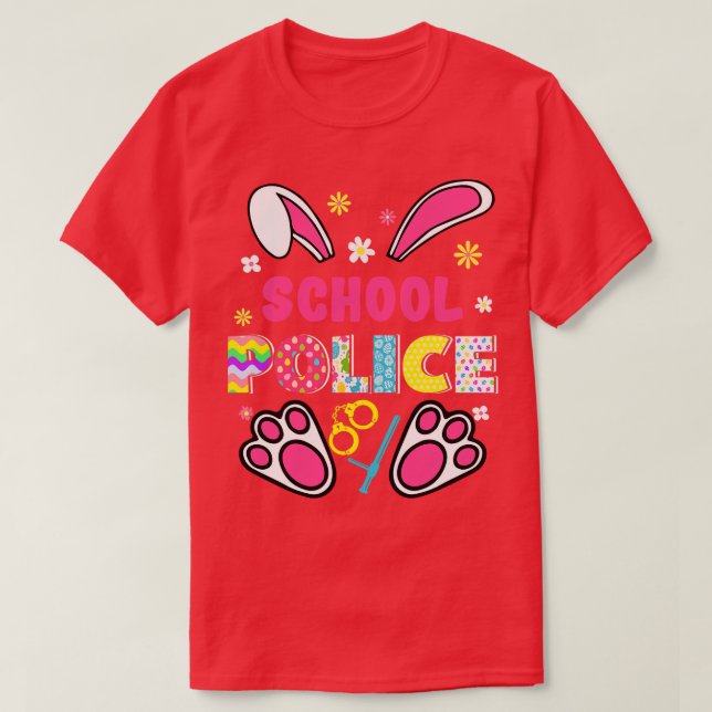 Funny Rabbit School Police Easter Day Eggs Bunny  T-Shirt (Design Front)