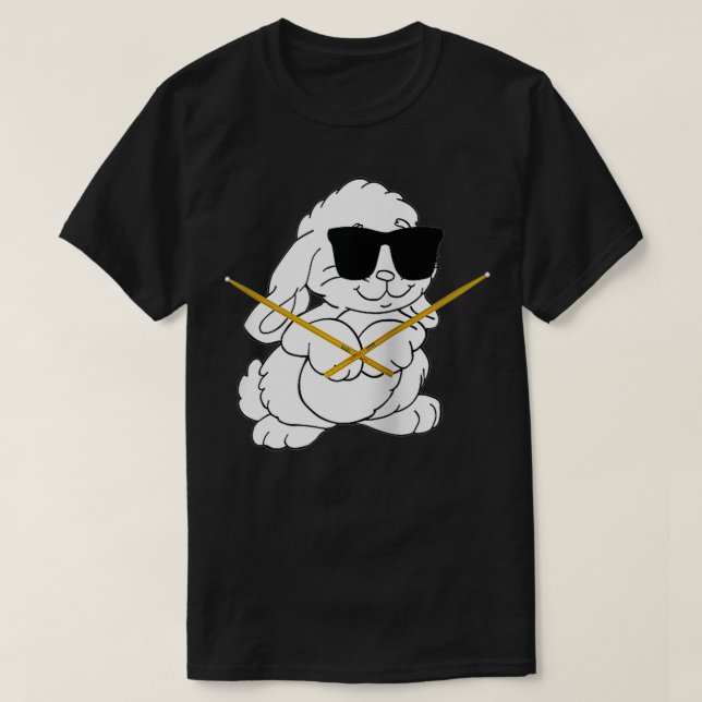 Funny Rabbit Wearing Sunglasses Playing Drums  T-Shirt (Design Front)