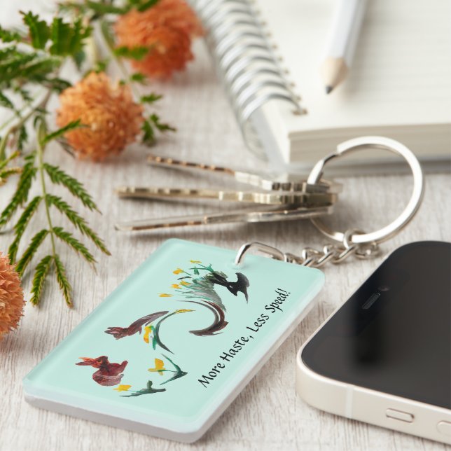 Funny Rabbits, More Haste Less Speed Key Ring (Front Right)
