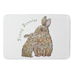 Funny rabbits. Pencil drawing Bath Mat