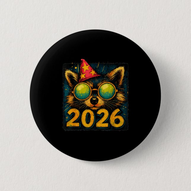 Funny Raccoon 2026 New Year Party Animal Celebrati 6 Cm Round Badge (Front)