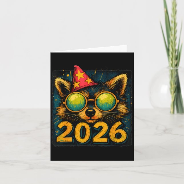 Funny Raccoon 2026 New Year Party Animal Celebrati Card (Front)