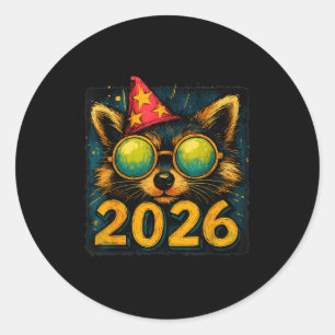 Funny Raccoon 2026 New Year Party Animal Celebrati Classic Round Sticker
