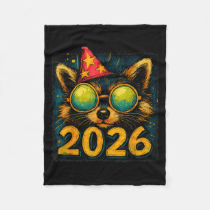 Funny Raccoon 2026 New Year Party Animal Celebrati Fleece Blanket